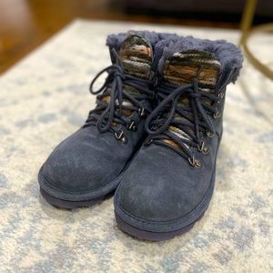 BearPaw Gray Lace Up Fuzzy Boots